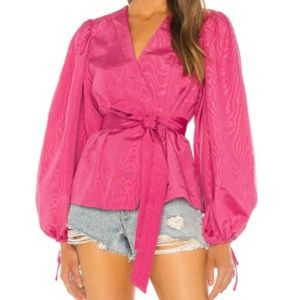 lpa - behati shirt jacket wrap puff sleeve blouse tie sleeves revolve